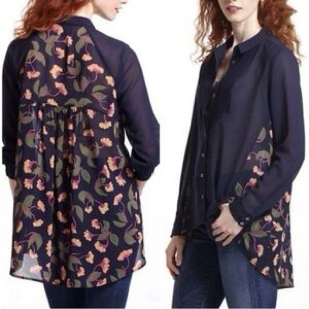 Maeve Navy and Pink Floral Tunic Blouse